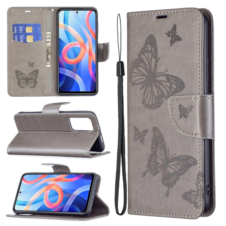 Two Butterflies Embossing Pattern Horizontal Flip Leather Phone Case with Holder & Card Slot & Wallet & Lanyard, For Xiaomi Redmi Note 11 5G