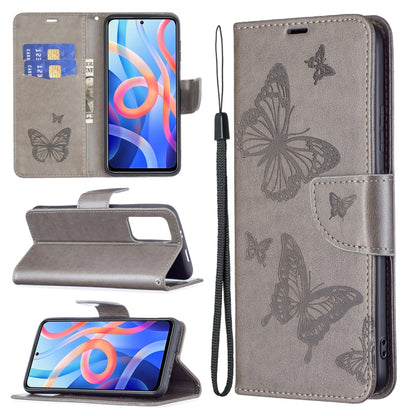 Two Butterflies Embossing Pattern Horizontal Flip Leather Phone Case with Holder & Card Slot & Wallet & Lanyard, For Xiaomi Redmi Note 11 5G