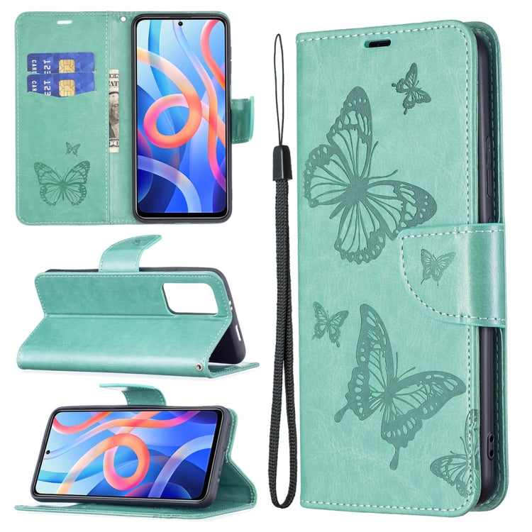 Two Butterflies Embossing Pattern Horizontal Flip Leather Phone Case with Holder & Card Slot & Wallet & Lanyard, For Xiaomi Redmi Note 11 5G