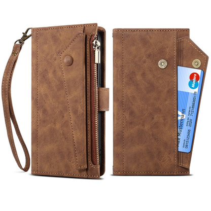 Retro Frosted Horizontal Flip Leather Phone Case with Holder & Card Slot & Wallet & Zipper Pocket & Lanyard