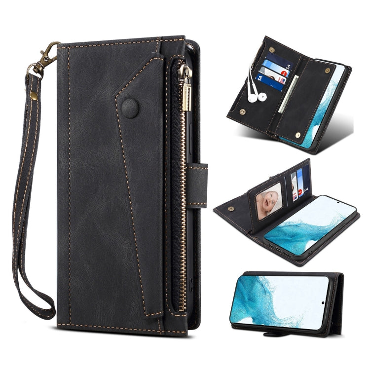 Retro Frosted Horizontal Flip Leather Phone Case with Holder & Card Slot & Wallet & Zipper Pocket & Lanyard