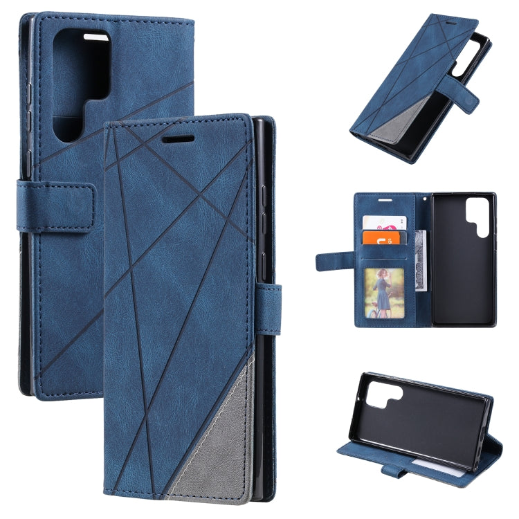 Skin Feel Splicing Horizontal Flip Leather Phone Case, For Samsung Galaxy S22 Ultra 5G