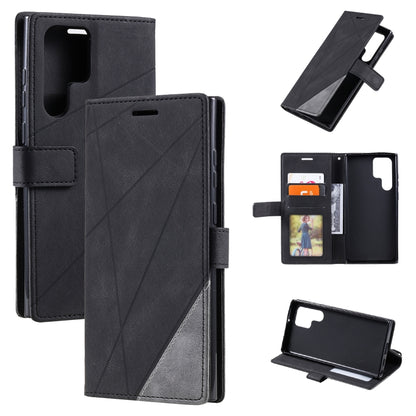 Skin Feel Splicing Horizontal Flip Leather Phone Case, For Samsung Galaxy S22 Ultra 5G