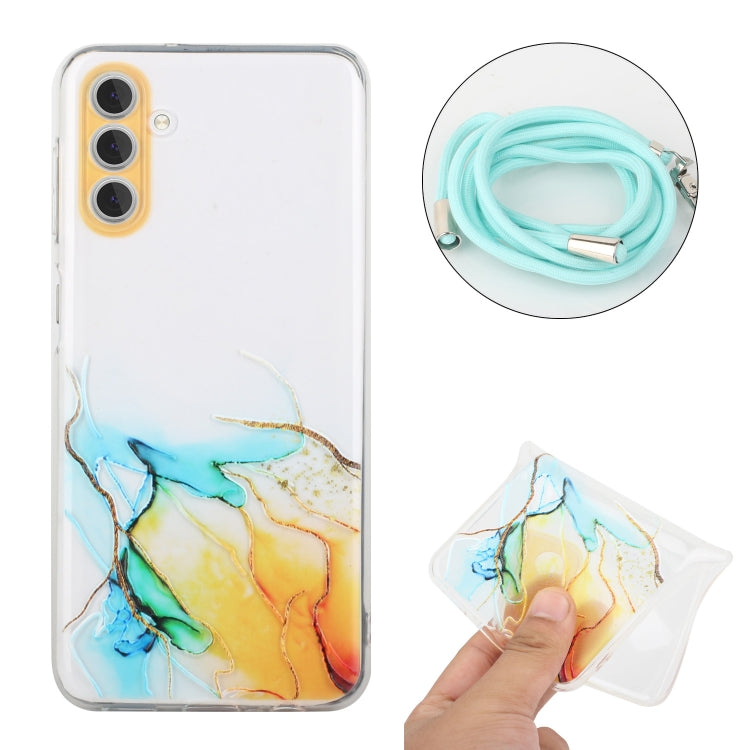 Hollow Marble Pattern TPU Shockproof Phone Case with Neck Strap Rope