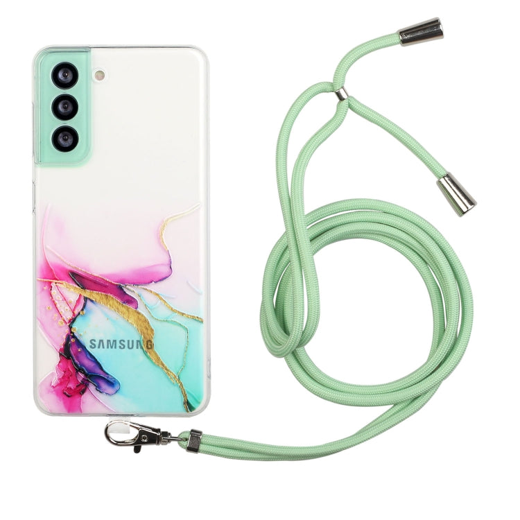 Hollow Marble Pattern TPU Shockproof Phone Case with Neck Strap Rope