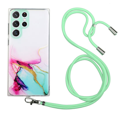 Hollow Marble Pattern TPU Shockproof Phone Case with Neck Strap Rope