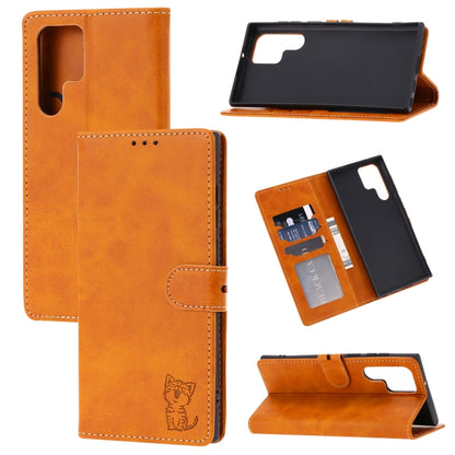 Embossed Happy Cat Pattern Leather Phone Case, For Samsung Galaxy S22 Ultra 5G, For Samsung Galaxy A13 5G, For Samsung Galaxy A33 5G, For Samsung Galaxy A53