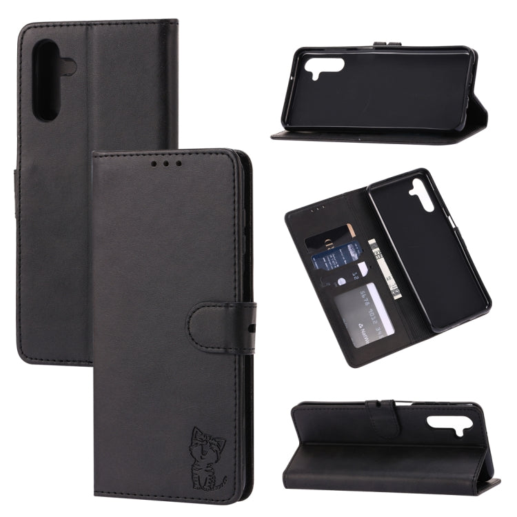 Embossed Happy Cat Pattern Leather Phone Case, For Samsung Galaxy S22 Ultra 5G, For Samsung Galaxy A13 5G, For Samsung Galaxy A33 5G, For Samsung Galaxy A53