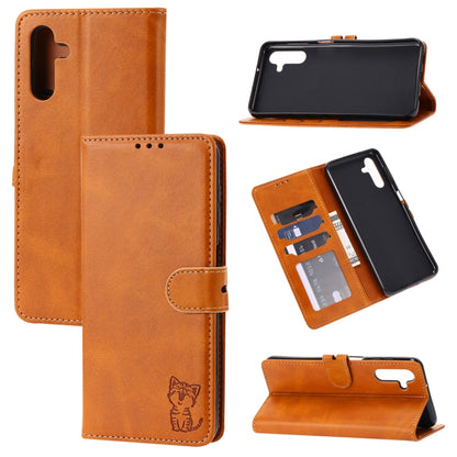 Embossed Happy Cat Pattern Leather Phone Case, For Samsung Galaxy S22 Ultra 5G, For Samsung Galaxy A13 5G, For Samsung Galaxy A33 5G, For Samsung Galaxy A53