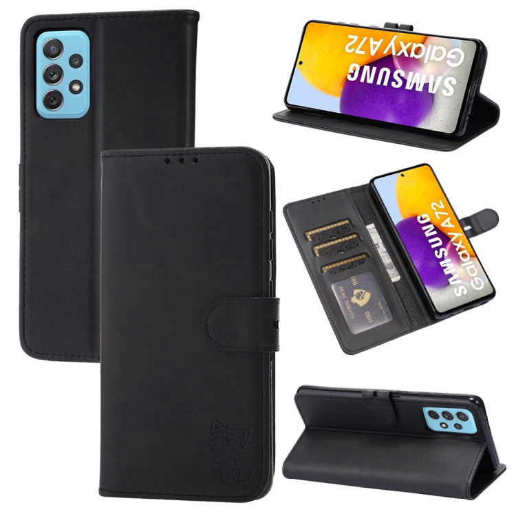 Embossed Happy Cat Pattern Leather Phone Case, For Samsung Galaxy S22 Ultra 5G, For Samsung Galaxy A13 5G, For Samsung Galaxy A33 5G, For Samsung Galaxy A53