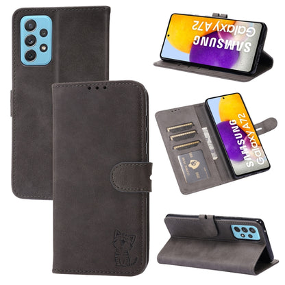 Embossed Happy Cat Pattern Leather Phone Case, For Samsung Galaxy S22 Ultra 5G, For Samsung Galaxy A13 5G, For Samsung Galaxy A33 5G, For Samsung Galaxy A53