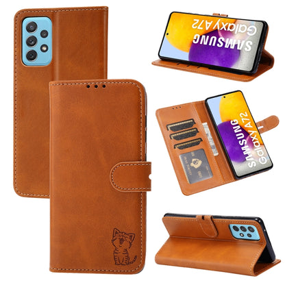 Embossed Happy Cat Pattern Leather Phone Case, For Samsung Galaxy S22 Ultra 5G, For Samsung Galaxy A13 5G, For Samsung Galaxy A33 5G, For Samsung Galaxy A53