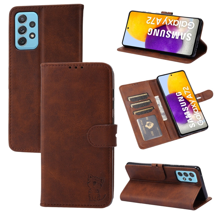 Embossed Happy Cat Pattern Leather Phone Case, For Samsung Galaxy S22 Ultra 5G, For Samsung Galaxy A13 5G, For Samsung Galaxy A33 5G, For Samsung Galaxy A53