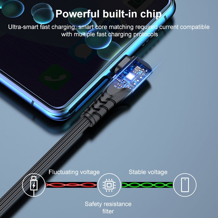 6A 66W USB to USB-C / Type-C Elbow Mobile Phone Game Fast Data Cable, 0.5m, 1m, 2m, 3m