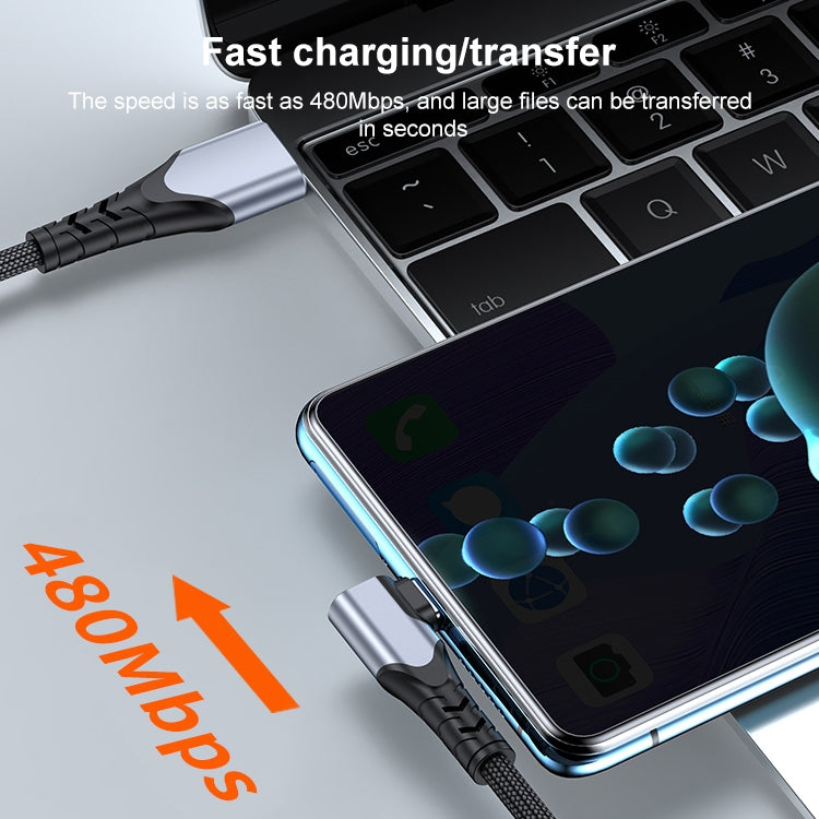 6A 66W USB to USB-C / Type-C Elbow Mobile Phone Game Fast Data Cable, 0.5m, 1m, 2m, 3m