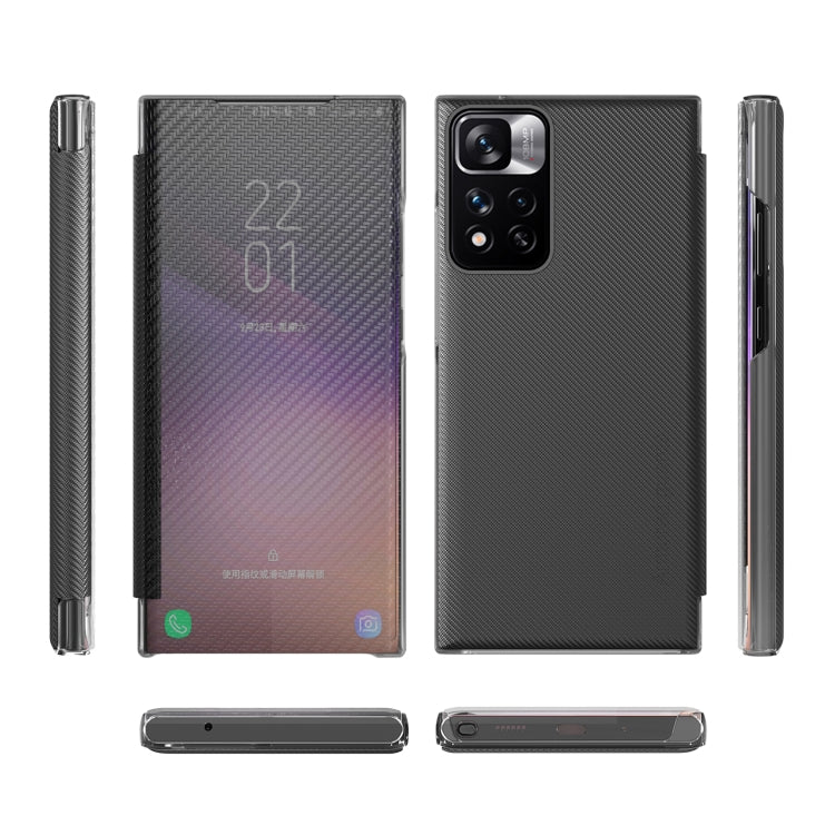 Carbon Fiber View Time Leather Phone Case, For Xiaomi Redmi Note 11 Pro 5G