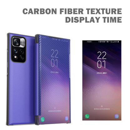 Carbon Fiber View Time Leather Phone Case, For Xiaomi Redmi Note 11 Pro 5G