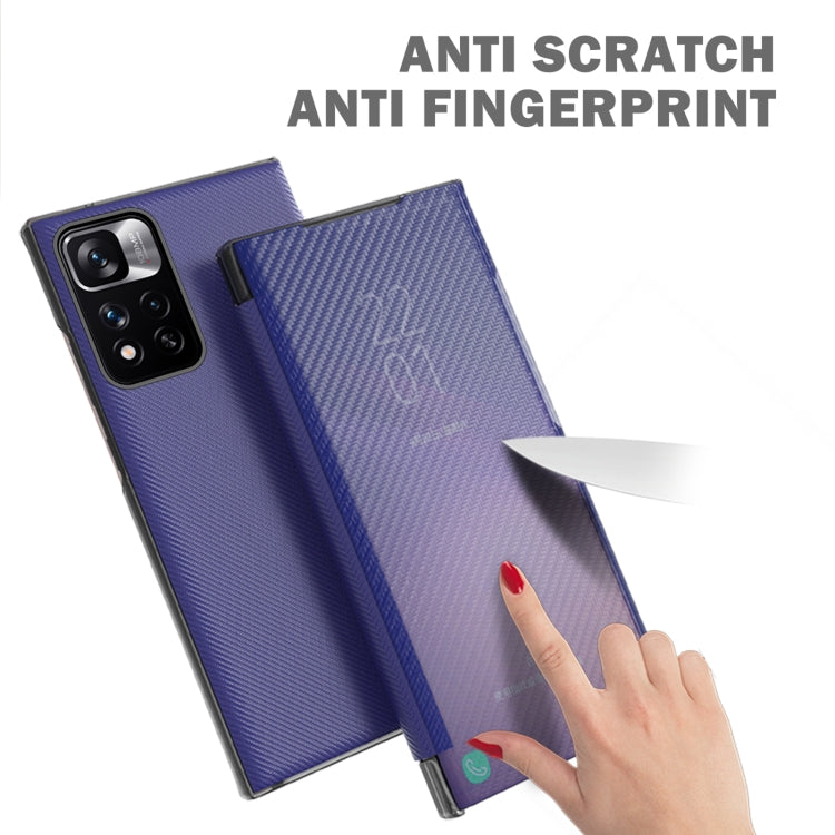 Carbon Fiber View Time Leather Phone Case, For Xiaomi Redmi Note 11 Pro 5G
