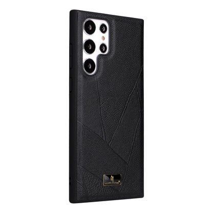 Fierre Shann Leather Texture Phone Back Cover Case, For Samsung Galaxy S22 Ultra 5G