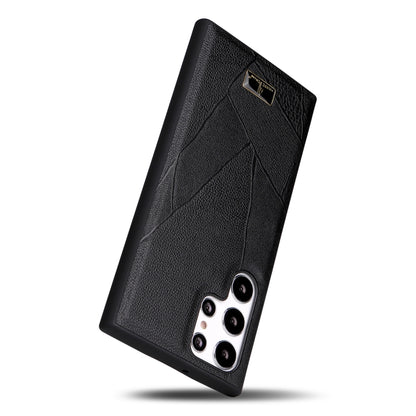 Fierre Shann Leather Texture Phone Back Cover Case, For Samsung Galaxy S22 Ultra 5G