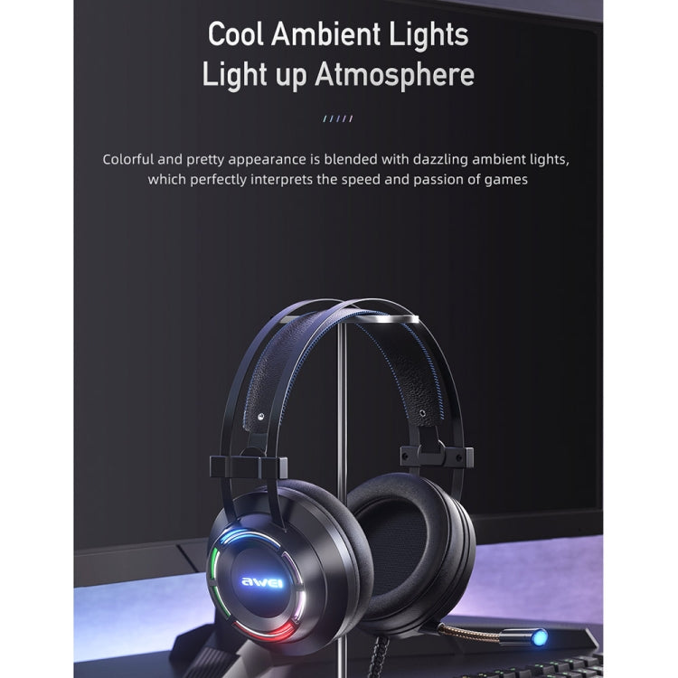 awei GM-2 USB + 3.5mm Ambient Light Gaming Wired Headset with Microphone