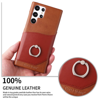 Fierre Shann Oil Wax Texture Genuine Leather Back Phone Case with 360 Degree Rotation Holder & Card Slot