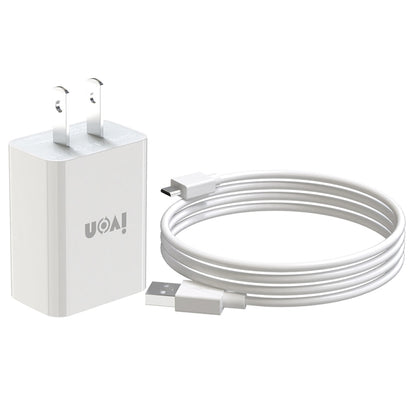 IVON AD-33 2 in 1 2.1A Single USB Port Travel Charger + 1m USB to Micro USB Data Cable Set,, EU Plug, US Plug