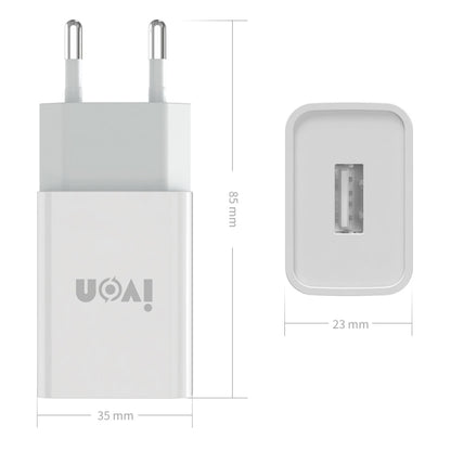 IVON AD-33 2 in 1 2.1A Single USB Port Travel Charger + 1m USB to USB-C / Type-C Data Cable Set,, EU Plug, US Plug