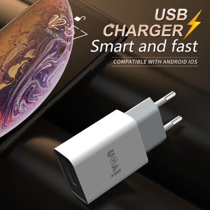 IVON AD-33 2 in 1 2.1A Single USB Port Travel Charger + 1m USB to USB-C / Type-C Data Cable Set,, EU Plug, US Plug