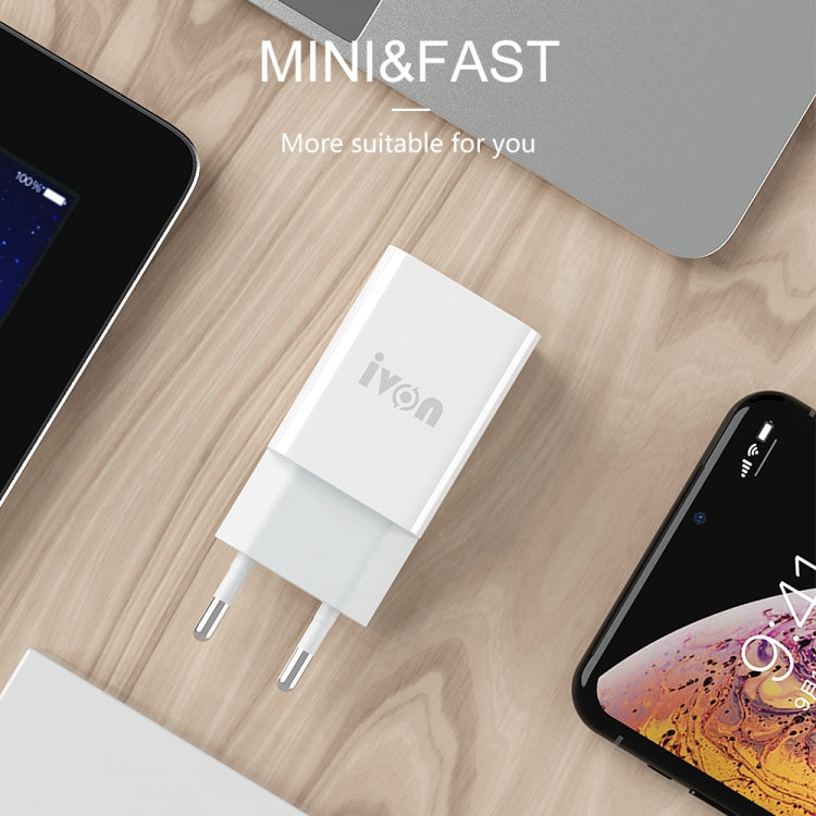 IVON AD-33 2 in 1 2.1A Single USB Port Travel Charger + 1m USB to USB-C / Type-C Data Cable Set,, EU Plug, US Plug