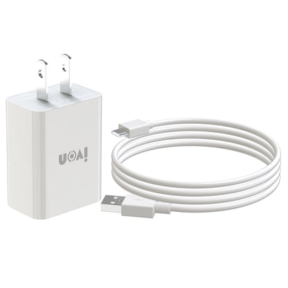 IVON AD-33 2 in 1 2.1A Single USB Port Travel Charger + 1m USB to USB-C / Type-C Data Cable Set,, US Plug