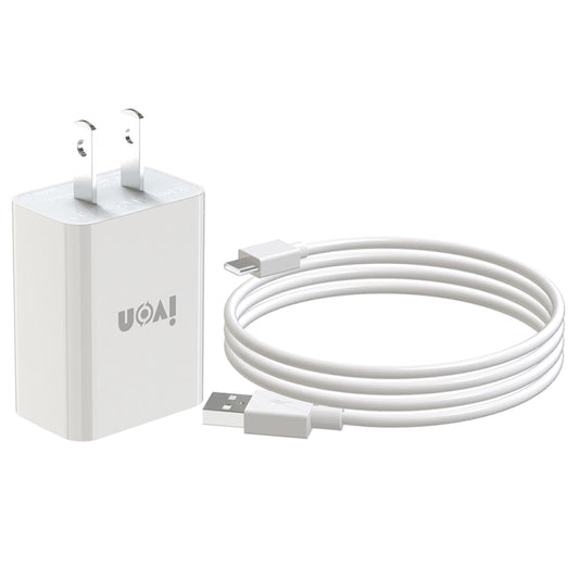 IVON AD-33 2 in 1 2.1A Single USB Port Travel Charger + 1m USB to USB-C / Type-C Data Cable Set,, US Plug