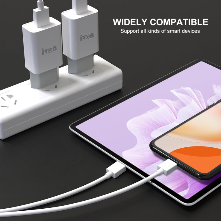 IVON AD-33 2 in 1 2.1A Single USB Port Travel Charger + 1m USB to USB-C / Type-C Data Cable Set,, US Plug