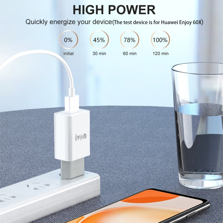 IVON AD-33 2 in 1 2.1A Single USB Port Travel Charger + 1m USB to USB-C / Type-C Data Cable Set,, US Plug