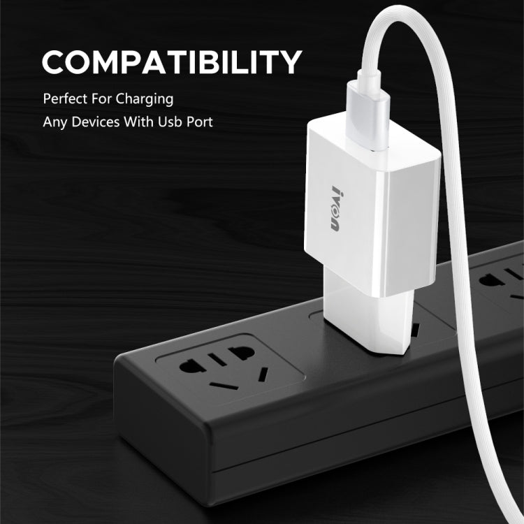 IVON AD-35 2 in 1 18W QC3.0 USB Port Travel Charger + 1m USB to Micro USB Data Cable Set,, EU Plug, US Plug