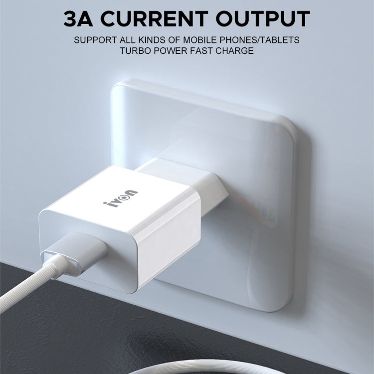 IVON AD-35 2 in 1 18W QC3.0 USB Port Travel Charger + 1m USB to Micro USB Data Cable Set,, EU Plug, US Plug
