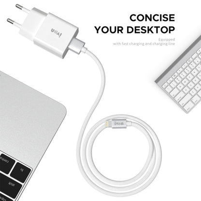 IVON AD-35 2 in 1 18W QC3.0 USB Port Travel Charger + 1m USB to USB-C / Type-C Data Cable Set,, EU Plug, US Plug