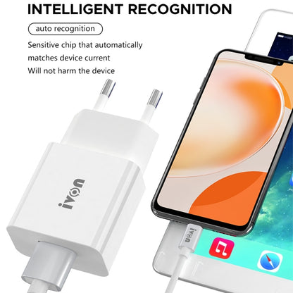 IVON AD-35 2 in 1 18W QC3.0 USB Port Travel Charger + 1m USB to USB-C / Type-C Data Cable Set,, EU Plug, US Plug