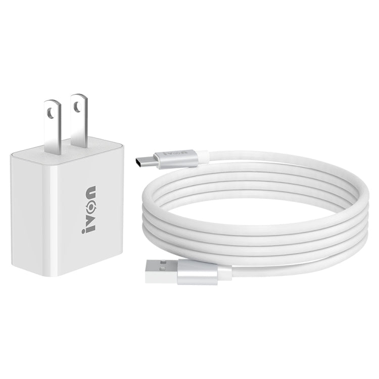 IVON AD-35 2 in 1 18W QC3.0 USB Port Travel Charger + 1m USB to USB-C / Type-C Data Cable Set,, EU Plug, US Plug