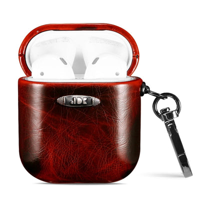 Oil Wax Leather Texture Earphone Protective Case with Hang Buckle