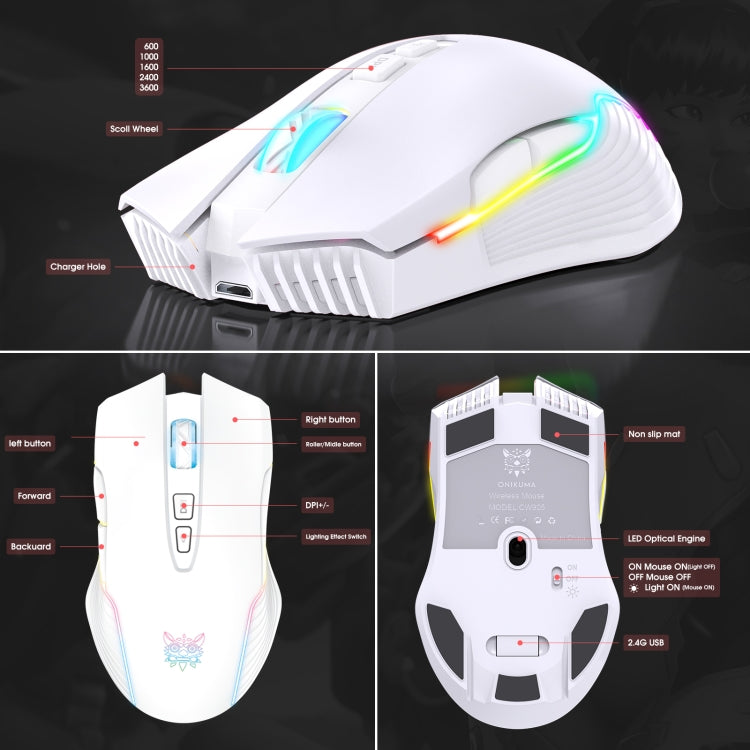 ONIKUMA CW905 2.4G RGB Lighting Wireless Mouse, CW905 Wireless Mouse (Grey White), CW905 Wireless Mouse(Black), CW905 Wireless Mouse(Pink)