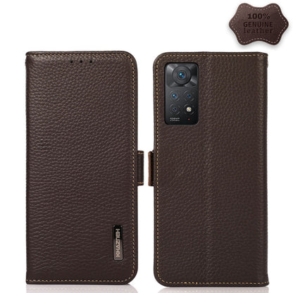 KHAZNEH Side-Magnetic Litchi Genuine Leather RFID Phone Case