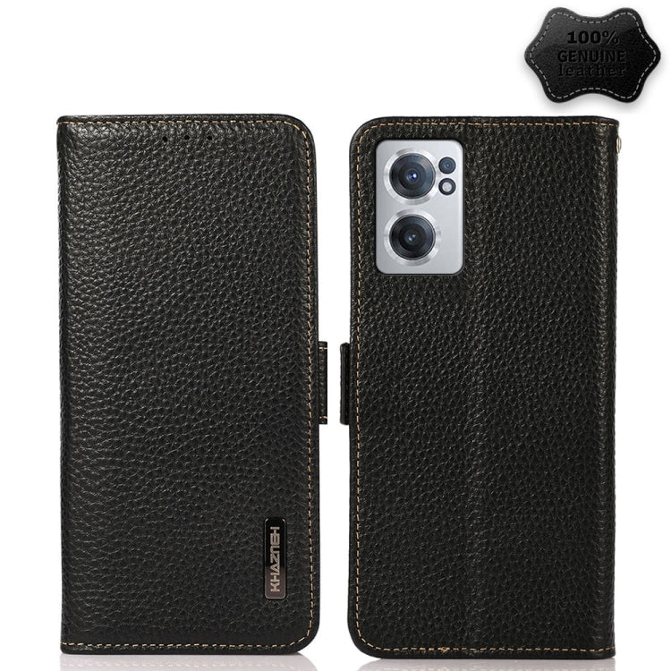 KHAZNEH Side-Magnetic Litchi Genuine Leather RFID Phone Case, For OnePlus Nord CE 2 5G