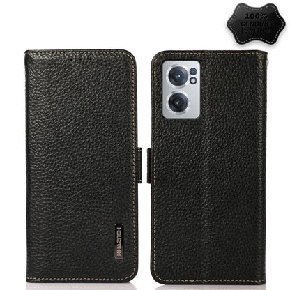 KHAZNEH Side-Magnetic Litchi Genuine Leather RFID Phone Case, For OnePlus Nord CE 2 5G