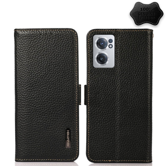 KHAZNEH Side-Magnetic Litchi Genuine Leather RFID Phone Case, For OnePlus Nord CE 2 5G