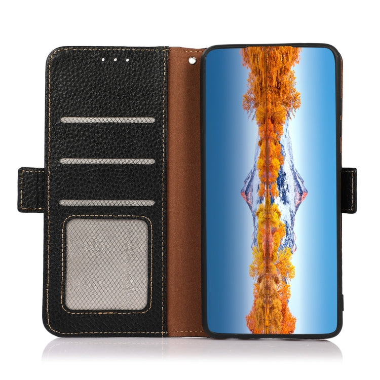 KHAZNEH Side-Magnetic Litchi Genuine Leather RFID Phone Case, For OnePlus Nord CE 2 5G