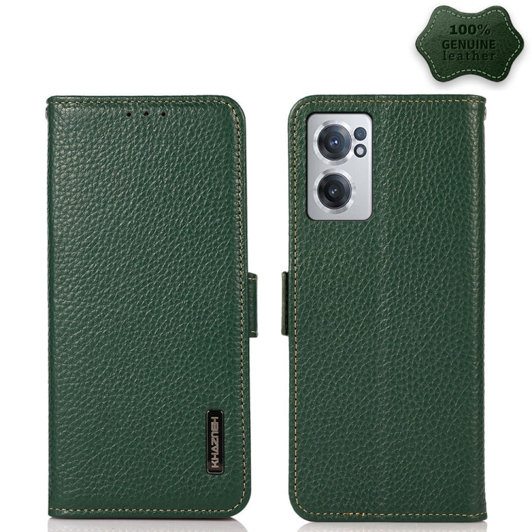 KHAZNEH Side-Magnetic Litchi Genuine Leather RFID Phone Case, For OnePlus Nord CE 2 5G