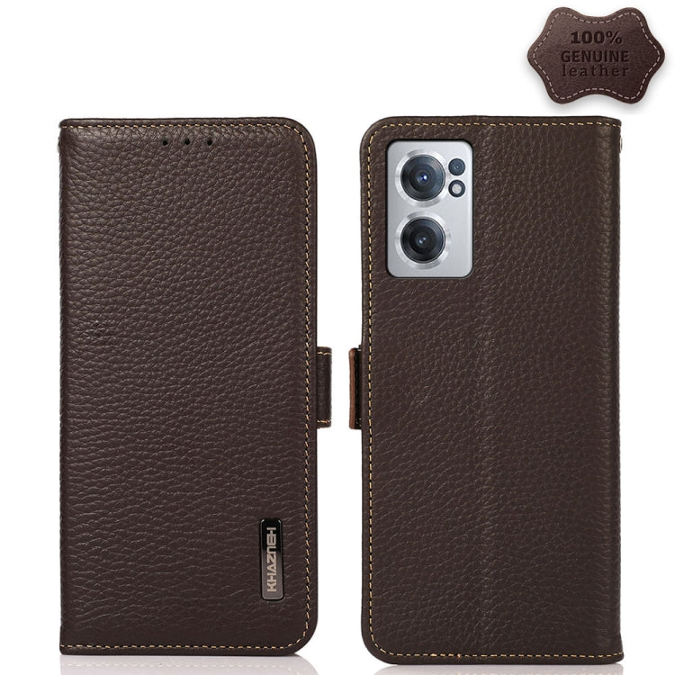KHAZNEH Side-Magnetic Litchi Genuine Leather RFID Phone Case, For OnePlus Nord CE 2 5G
