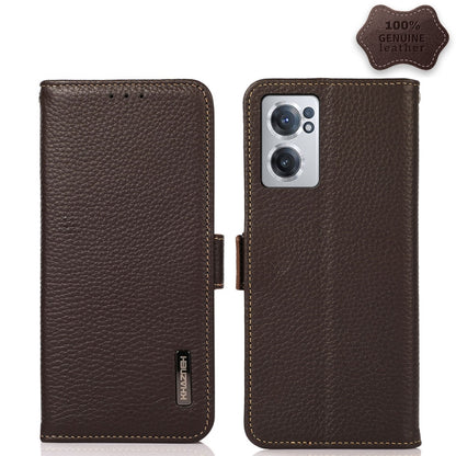 KHAZNEH Side-Magnetic Litchi Genuine Leather RFID Phone Case, For OnePlus Nord CE 2 5G