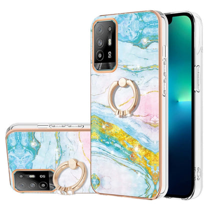 Electroplating Marble Pattern IMD TPU Phone Case with Ring Holder, For OPPO A94 5G / A95 5G, For Realme 8i, For Realme C21Y